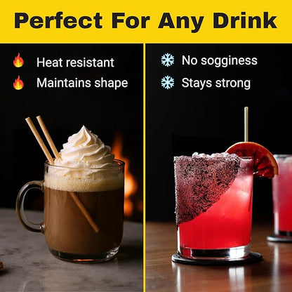 HAY! Straws® 5” Cocktail Straws | 500ct Disposable Natural Wheat Stem Straws | 100% Biodegradable, Compostable | Never Soggy, Neutral Taste | Durable, Gluten-Free, Plastic-Free