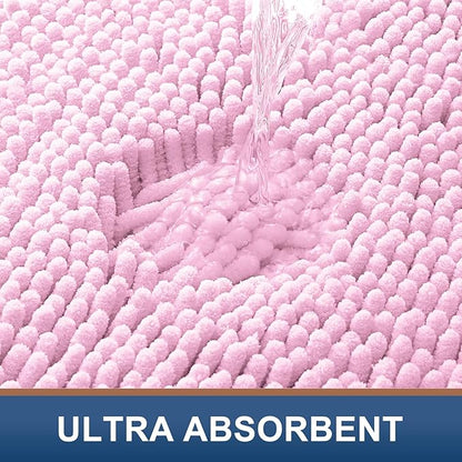 Smiry Luxury Chenille Bathroom Rugs 47x20, Extra Soft and Absorbent Shaggy Bath Mat, Machine Washable, Non-Slip Plush Carpet Runner for Tub, Shower, and Floor, Home Decor Accessories, Pink