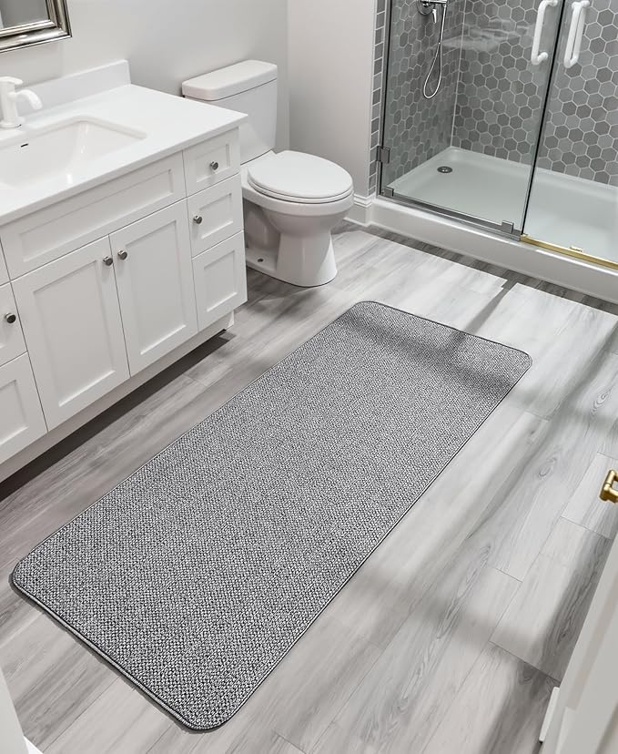 Bath Mat,Ultra Thin Bathroom Runner Rugs,Large Bath Mats for Bathroom,Quick Dry,Non-Slip,Machine Washable,Low Pile,Bath Rug,Shower Outside,Sink,Home Decor Accessories.Grey,3'x4'(36x48inch)