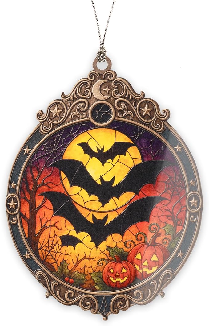 Halloween Bat Ornament – Pumpkin Halloween Decor | Spooky Halloween Decoration + Halloween Ornament Gift – Halloween Window Hanging 2025 – Christmas ornament 2025