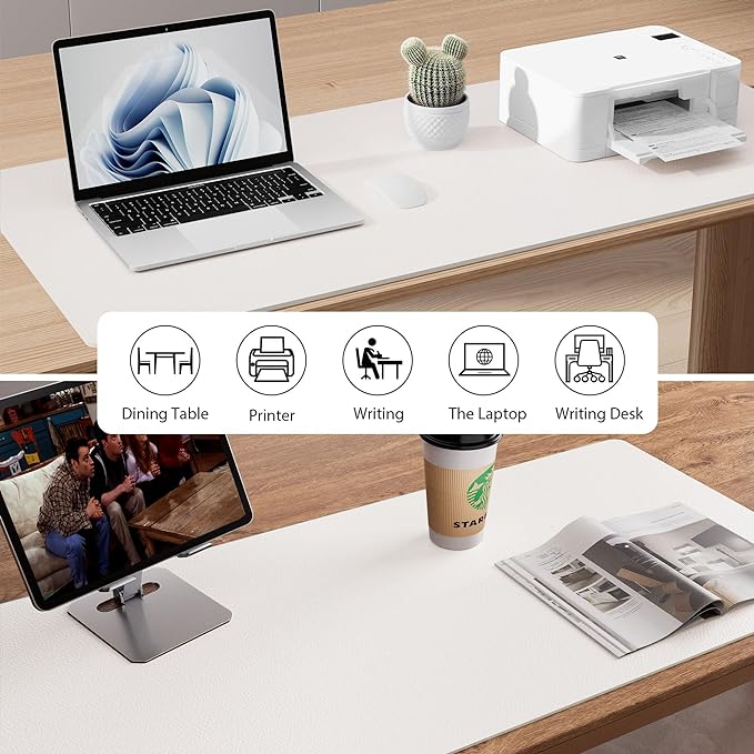 Aothia Leather Desk Pad Protector, Mouse Pad, Office Desk Mat, Non-Slip PU Leather Desk Blotter, Laptop Desk Pad, Waterproof Desk Writing Pad for Office and Home (Off-White,31.5" x 15.7")