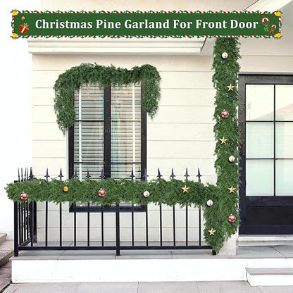9 FT Christmas Cedar Garland - Thick Real Touch Pine Garland - Realistic Cypress Garlands Christmas Decorations for Mantel Table Stairs Porch - Outdoor Indoor Xmas Holiday Decor
