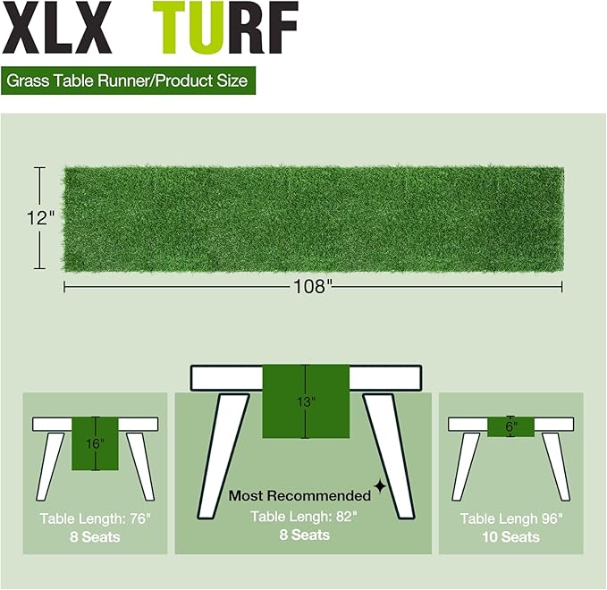 XLX TURF Artificial Grass Table Runner for Green Christmas Mentals Decor Football Table Centerpiece Golf Theme Wedding Party Baby Bridal Shower - 12x108 Inch