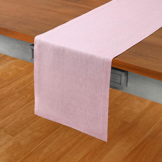 Solino Home Linen Table Runner 72 Inches Long - Athena, 100% Pure Linen Bubblegum Pink Dining Table Runner 14 x 72 Inch