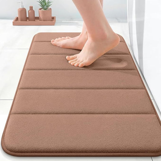 OLANLY Memory Foam Bath Mat 24x16, Super Soft Absorbent Bathroom Rugs, Quick Dry, Machine Washable Shower Floor Rugs, Bathmat Carpet, Bathroom Home Decor Accessories, Mocha