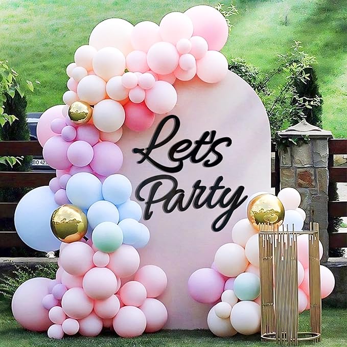 Let's Party Sign for Backdrop Decor Waterproof Lettering for Balloon Arch Garland Birthday Wedding Baby Shower Graduation Bachelorette Party Christmas Celebrate Decorations (Black)