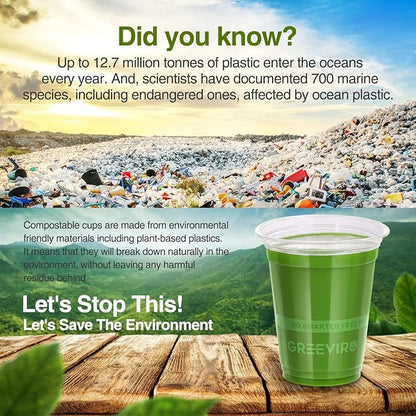 Eco Compostable Plant-Based Clear Plastic Cups 16oz Thick, Reusable, Disposable Iced Coffee Cups for Smoothies, Beer & Any Beverages for Parties, Weddings & Gatherings (16oz)