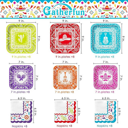 Fiesta Party Supplies Kit for 24 - Ultimate Celebration Pack Including Paper Plates, Napkins, Cups, Tablecloth & Banner | Ideal for Mexican Birthday, Taco, & Cinco de Mayo party Decorations