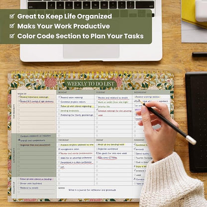 Weekly To Do List Notepad with 52 Undated Sheets（8.5"×11"）- Undated Weekly Planner Notepad for Office Desk Accessories and Supplies - Olive Grove