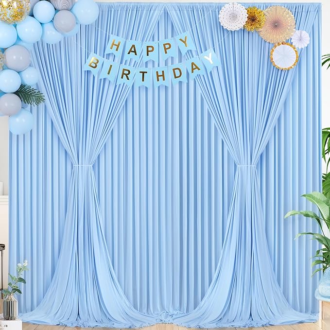 4 Panels Baby Blue Backdrop Curtain for Baby Shower Parties Wrinkle Free Light Blue Curtains Backdrop Drapes Fabric Decoration for Birthday Party Photography 20ft(W) x 10ft(H)