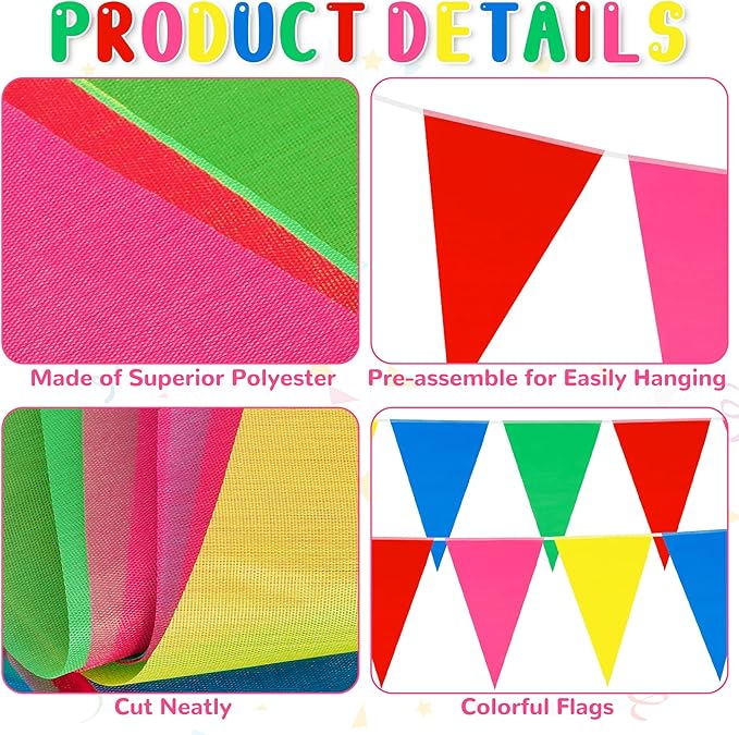100 FT Rainbow Decorations, Colorful Rainbow Banner, Pre-assemble Pennant Banner Flags, Polyester Hanging Banners Indoor Outdoor Carnival Birthday Party Supplies Home Yard Ceiling Wall Decor
