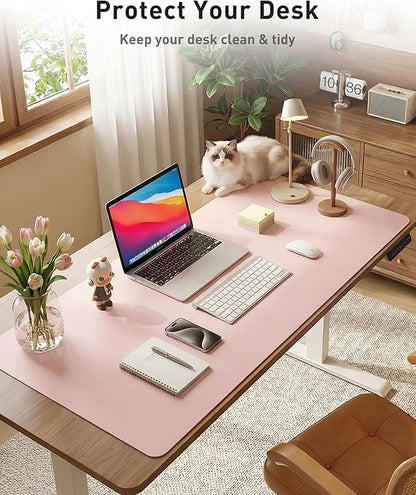 Aothia Faux Leather Desk Mat - Large Mouse Pad, Non-Slip PU Leather Blotter, Waterproof Writing Surface for Office and Home (Fairy Pink, 63" x 24")
