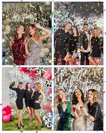 Silver Shimmer Wall Backdrop 24 Panels Cover 6 x 4 Ft, Photo Backdrops for Wedding,Anniversary,Birthday,Party Decoration