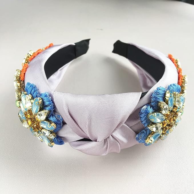 Yusier Baroque Rhinestone Crystal Hairband. Women's Hair Accessory. Satin Fabric. Exquisite Embroidery. Color: Lavender. Size: 1 Count(Pack of 1)