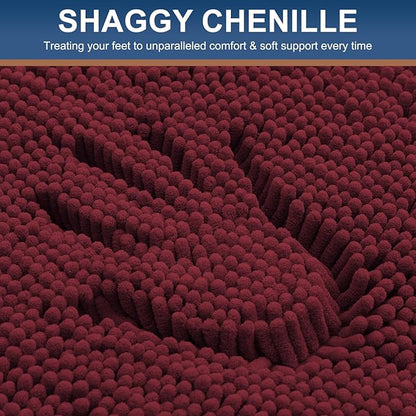 Smiry Luxury Chenille Bathroom Rugs 36x24, Extra Soft and Absorbent Shaggy Bath Mat, Machine Washable, Non-Slip Plush Carpet Runner for Tub, Shower, and Floor, Home Decor Accessories, Burgundy