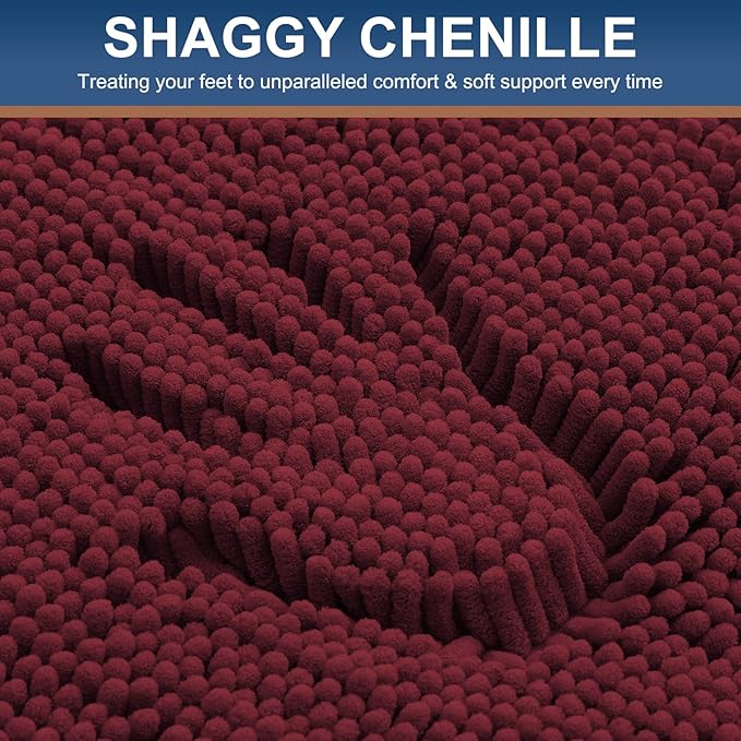 Smiry Luxury Chenille Round 24x24, Extra Soft and Absorbent Shaggy Bathroom Mat Rugs, Machine Washable, Non-Slip Plush Carpet for Tub, Shower, and Bath Room, Burgundy