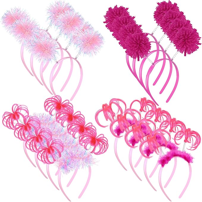 Censen 16 Pcs Pom Pom Headband Party Headbands Tinsel Wrapped Ponytail Head Bopper Costume Headwear Team Spirit Accessories