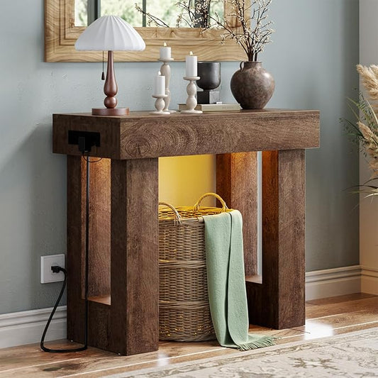 Unikito 39" Entryway Table with Socket and Sensor Light, Narrow Console Table with Storage Behind Couch, Farmhouse Entryway Table for Hallway, Behind The Couch, Living Room, Foyer