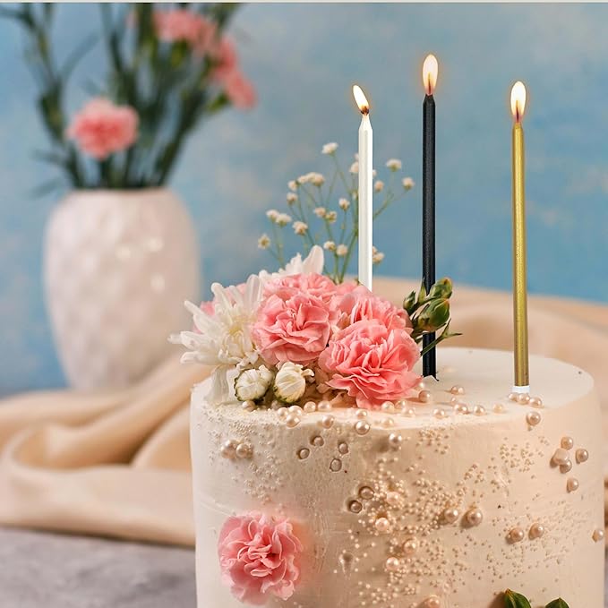 24 pcs 5.1 inches Long Tall Black Birthday Candles for Cake is Perfect Cake Decorations (24, Black)