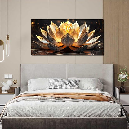 Lotus Flower Pictures Wall Decor for Bedroom Gold Room Wall Decor for Women Modern Canvas Prints Wall Art Size 24 x 48 Inch