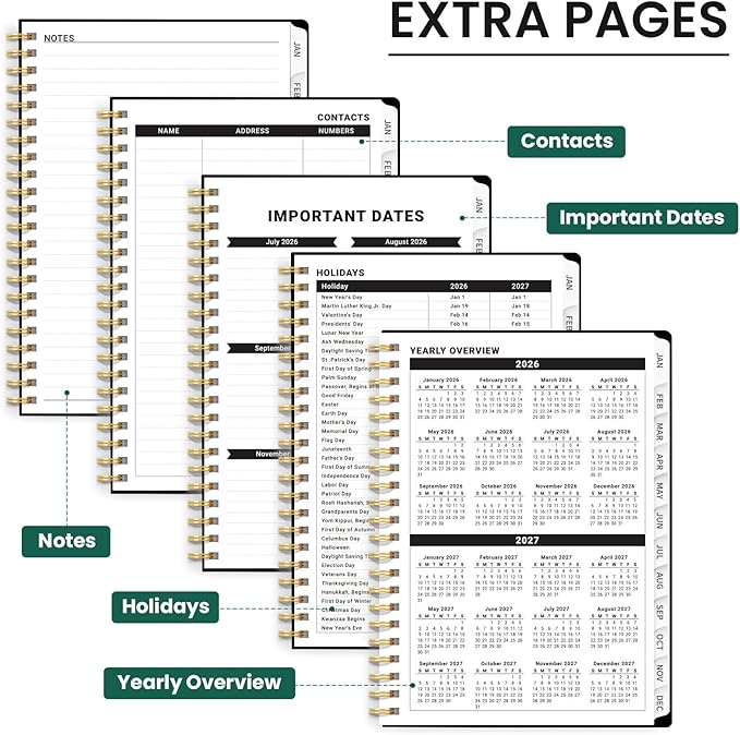 2026 Planner, Weekly and Monthly Planner for Women, Jan 2026 - Dec 2026 Pretty 2026 Calendar Planner with Monthly Tabs, Inner Pocket, Spiral Binding, Perfect for Office Home School - 8.5" x 11", Poppy Garden