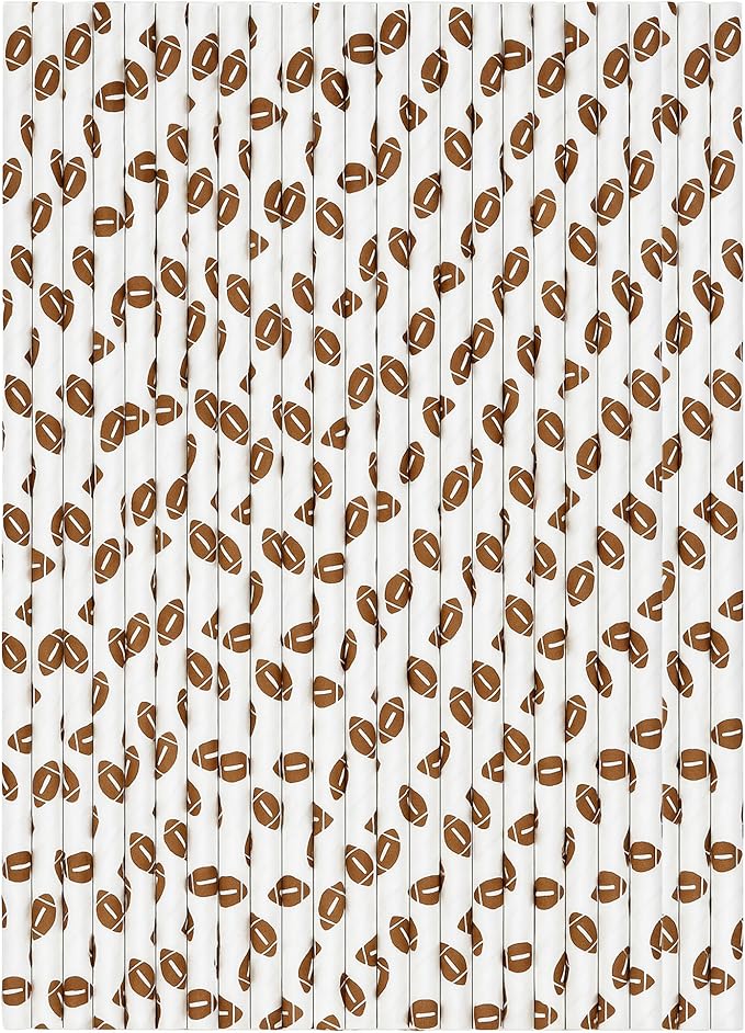 Football Straws - Pack of 100 Paper Disposable Straws, 7.75 Inches Long Fantasy Football Party Decorations - Party On Tap