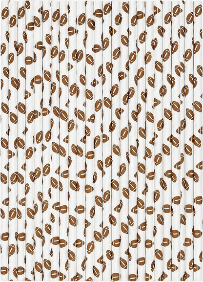 Football Straws - Pack of 100 Paper Disposable Straws, 7.75 Inches Long Fantasy Football Party Decorations - Party On Tap