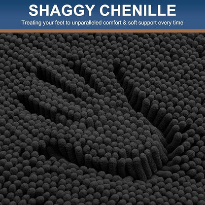 Smiry Luxury Chenille Bathroom Rugs 59x20, Extra Soft and Absorbent Shaggy Bath Mat, Machine Washable, Non-Slip Plush Carpet Runner for Tub, Shower, and Floor, Home Decor Accessories, Black