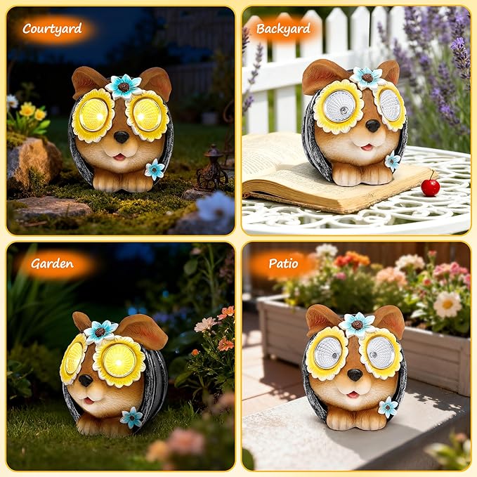 Rabbit Statue for Garden Decor, Bunny Home Figurine Decor with Solar Lights for Outdoor Patio Porch Lawn Yard Backyard Outdoor Indoor Shelf Decoration, Easter Animal Sculptures, for Mom