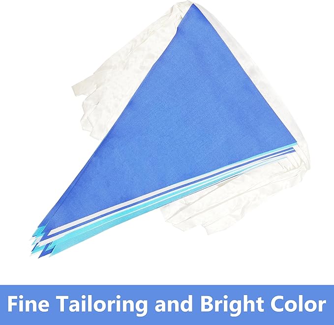 100 Ft White Blue Dark Blue Pennant Banner Flag, 60 Pcs String Hanging DIY Bunting Flags for Party, School, Birthday, Wedding, Carnival, Celebrations, Outdoor and Indoor Decorations