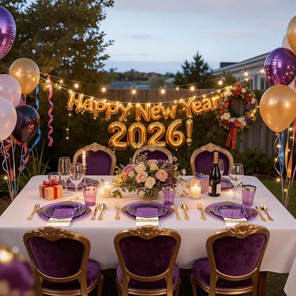 Nervure 350PCS Purple Plastic Plates - Purple Plastic Dinnerware Sets for 50 Guests - 100 Disposable Plates, 150 Gold Silverware, 50 Cups, 50 Napkins for Wedding & Party