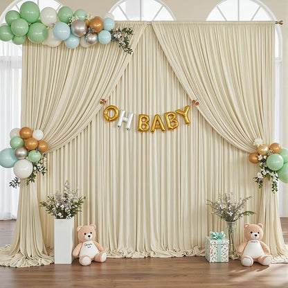 10 Panels Beige Backdrop Curtain for Wedding Parties Wrinkle Free Beige Photo Curtains Backdrop Drapes Fabric Decoration for Baby Shower Photography 50ft(W) x 10ft(H)