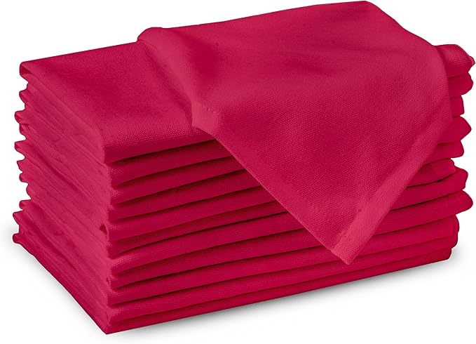 Encasa XO Hot Pink Cloth Napkins Set of 12, 17"x17" | Solid Color Cotton Dinner Napkins | Washable & Reusable Napkins for Dining Table Fall Decoration, Holiday & Christmas Festivals