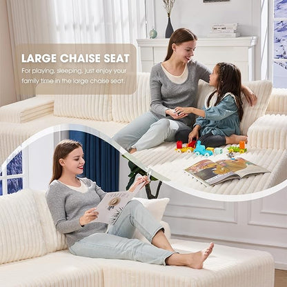 Hobestluk Modular Sectional Sofa Couches L-Shape Couch 3 Seat Modular Sofa Memory Foam Sectional Couches for Living Room, Cloud Couch with Oversized Chaise (96" Right Facing Chaise)