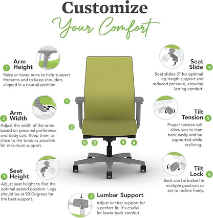 HON Ignition 2.0 Mid Back Task Chair, Spectrum Mesh, Advanced Synchro-Tilt Control, Office Chair with Lumbar Support, Height and Width Adjustable Arms, Titanium Frame, Pear