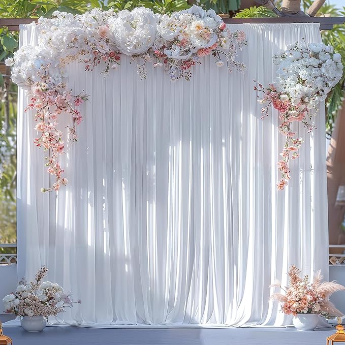 White Wedding Backdrop Curtains 10 x 10 Photo Curtains Backdrop - Wrinkle Resistant Polyester - Soft Fabric Drapes for Baby Shower Party Bridal Shower Birthday Baptism Ceremony, 5ft x 10ft, 2Panels