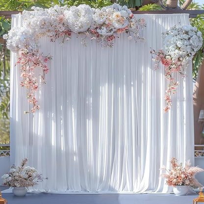 White Wedding Backdrop Curtains 10 x 10 Photo Curtains Backdrop - Wrinkle Resistant Polyester - Soft Fabric Drapes for Baby Shower Party Bridal Shower Birthday Baptism Ceremony, 5ft x 10ft, 2Panels