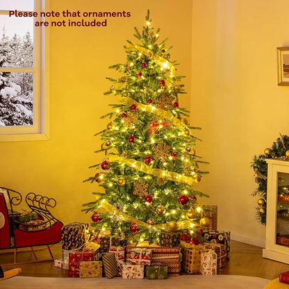 GOFLAME 6FT Prelit Artificial Christmas Tree, Hinged Xmas Tree with 714 PE & PVC Branch Tips, 260 LED Lights, 11 Lighting Modes, Remote, Holiday Decoration Tree with Timer, Adjustable Brightness
