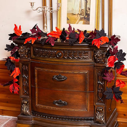 Artificial Fall Garland with Maple Leaves, Pumpkins & Berries – 7ft Autumn Garland for Thanksgiving,Halloween, Fireplace Mantel, Doorway & Fall Harvest Table Decor