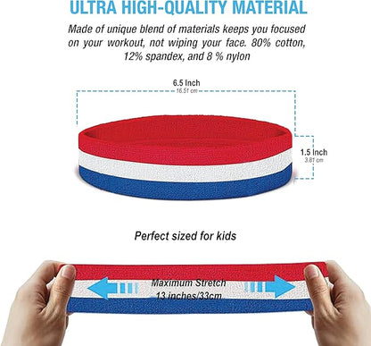 Suddora Toddlers Headbands, Sports Sweatbands for Kids, Non-Slip and Lightweight Fabric Bands for Youth Basketball, Soccer, and Tennis, Moisture-Wicking Bands for Cosplay & Costumes