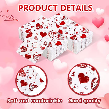 50PCS Red Paper Napkins - Red Heart Napkins Disposable - Heavy Duty Linen Feel Guest Towels for Bathroom, Women’ s Day, Wedding, Bridal Shower, Engagement, Party, Galentine