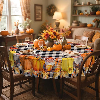 Eikione Round Tablecloth 60 Inch, Fall Tablecloth, Pumpkin Table Cloth, Autumn Harvest for Christmas, Holiday, Thanksgiving, Harvest