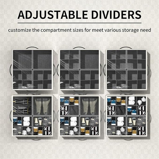 Aokeyee Shoe Organizer for Closet,2 Pack Foldable Shoe Storage Organizer Box Bin with Adjustable Dividers and Clear Cover, Fits up to 16-32 Pairs