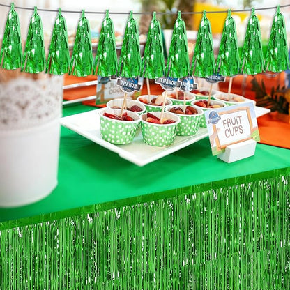 3P Green Tassel Banner Garland Metallic Foil Fringe Banner Tinsel Tassels Streamer Banner Backdrop for Parade Floats, 2025 Graduation Decorations, Father's Day Party Decoration