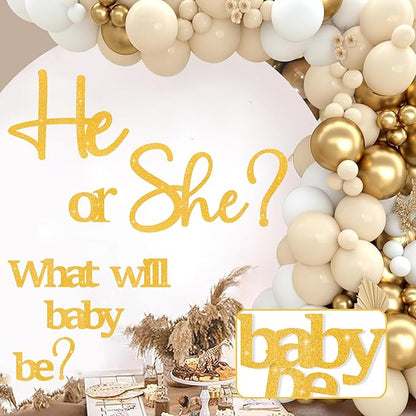 Golden Glitter Paper Gender Reveal Decals for Backdrop Large Oh Baby Shower Party Sign He or She What Will Baby Be Balloon Arch Decor Girl or Boy Letters Cutouts Sticker Pregnancy Party Banner Ideas