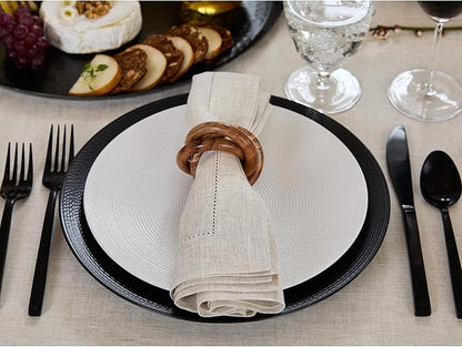 Solino Home Light Natural Linen Napkins Set of 4-100% Pure Linen Hemstitch Dinner Napkins 20 x 20 Inch for Fall, Autumn, Christmas, Holiday, New Year - Classic Hemstitch