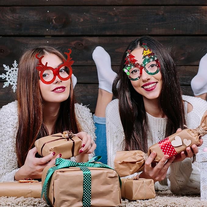 Hotop 72 Pcs Christmas Headbands and Glasses Frames, Cute Sparkling Christmas Party Favors for Xmas Tree Santa Hat Costume Accessories for Holiday Party Decorations New Year's Gifts