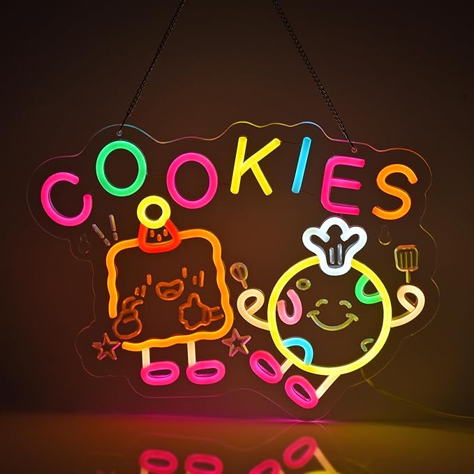 Cookies Neon Sign, Neon Lights Hanging Wall Art Decoration for Store Retail Shop Market Mall Grocery Bakeries Cafés Celebration Home Decor, USB Powered Ultra Bright Dimmable, 15.75×11.8inches