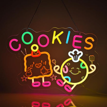 Cookies Neon Sign, Neon Lights Hanging Wall Art Decoration for Store Retail Shop Market Mall Grocery Bakeries Cafés Celebration Home Decor, USB Powered Ultra Bright Dimmable, 15.75×11.8inches