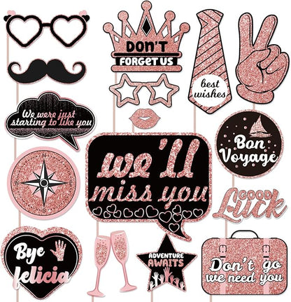 Farewell Decorations Party Photo Booth Props, We Will Miss You Decorations Party Favor, Going Away Party Decorations Rose Gold Photo Booth Props Kit for Retirement Job Change Bye Office Work Party